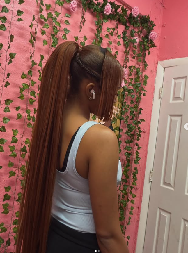 Client with a sleek long ponytail hairstyle